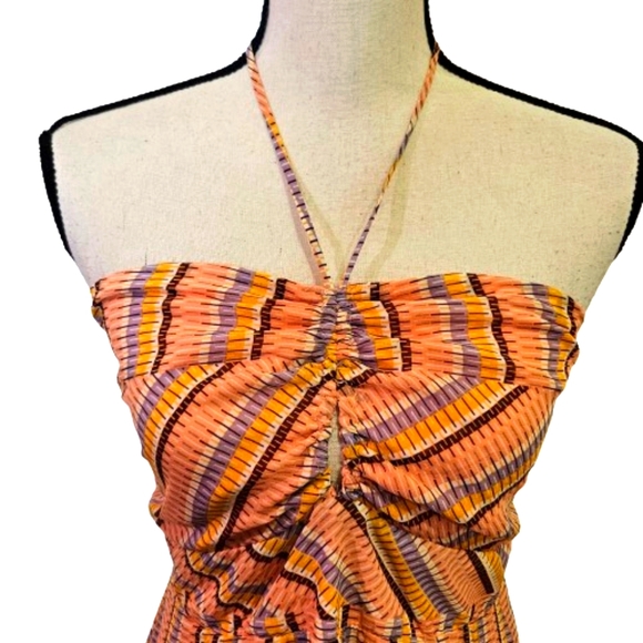 ECLAIR Orange Multi-Color Pattern Halter Sleeveless Midi Dress,X-Large,NWT - Picture 5 of 16